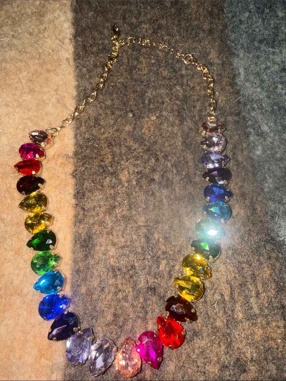 Gold-Tone Rainbow Teardrop Crystal Necklace - Multi-Color